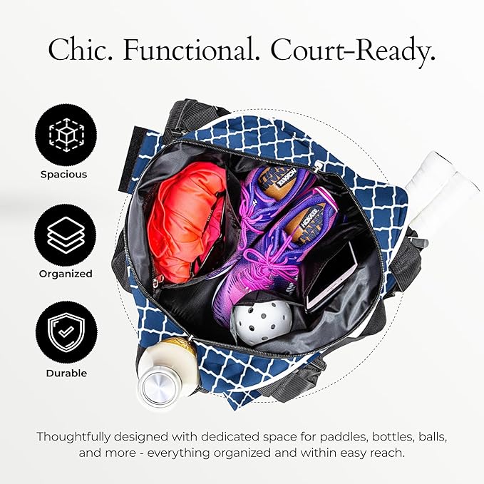 Pik’le’Ball Sport Premium Women's Pickleball Bag – Stylish and Versatile Sports Bag with Water Bottle Holder, Padded Paddle Pocket, and Spacious Design (fits 2+ Paddles!)
