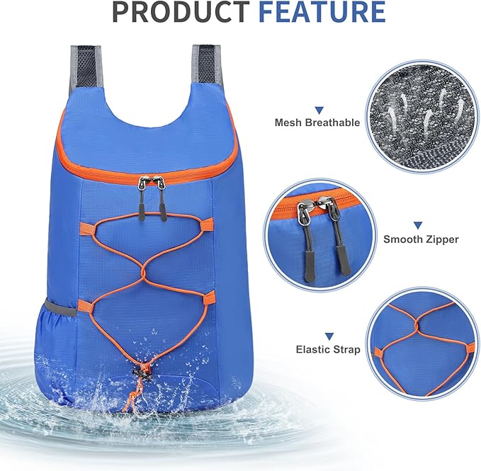 20L Hiking-Daypack Lightweight Foldable Travel Packable Backpack for Camping Cycling Outdoor, Blue