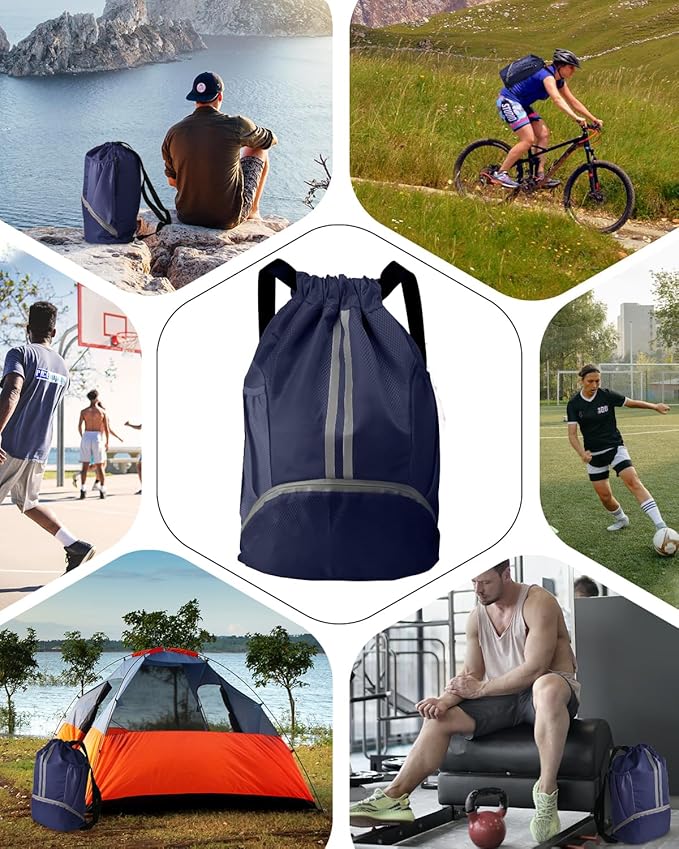 BROTOU Soccer Bags, Football Backpack, Volleyball Bag, Drawstring Backpack with Ball and Shoe Compartment, Football bags for Equipment Swim Gym Bag