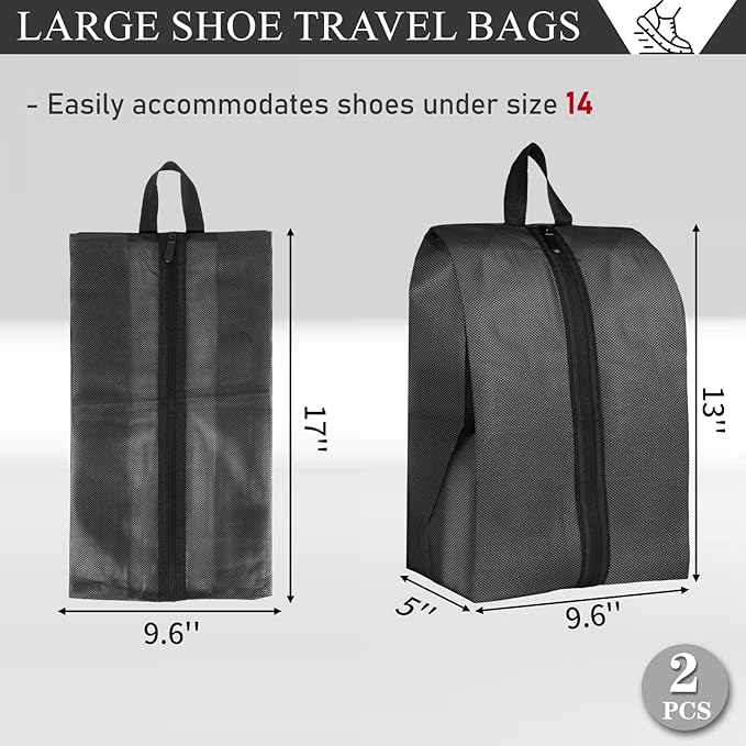Shoe Bags for Travel, Set of 2 Pack Shoe Travel Bags for Packing, Large Waterproof Portable Travel Shoe Bag with Zipper Travel Gym Soccer Sneaker Golf Dance Essentials for Women and Men