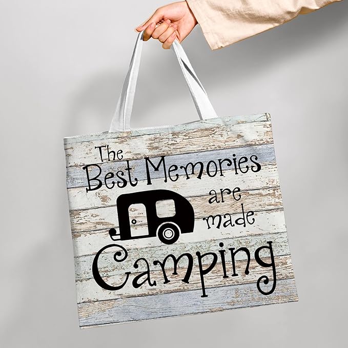WAlTPl Camping Tote Bag, Camping Gifts for Women Men，RV Camper Travel Canvas Tote Bag, Reusable Grocery Cloth Bags