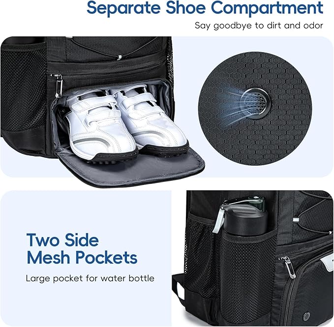 Baseball Bag for Youth and Adult, Softball Backpack 40L Large Capacity, Bat Backpack with Shoes Compartment and Hidden Helmet Holder