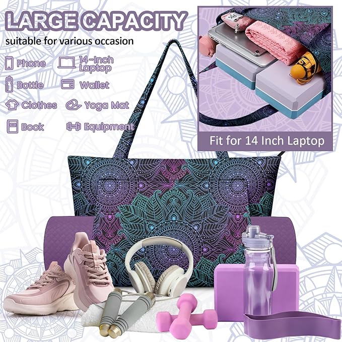 Adalore Women's Yoga Bag with Yoga Mat Carrier - Large Mat Pocket Fitness Tote for Pilates, Gym, Travel, Office & Beach
