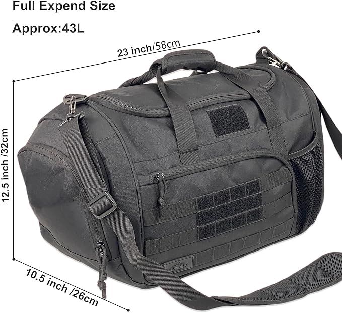 APRlLBAY 43L Large Capacity Military Duffel Bag - Tactical Gym Bag/Weekender for Men & Women (Jet Black)
