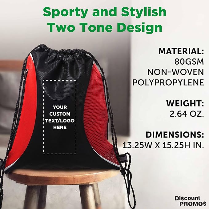 DISCOUNT PROMOS Custom Non-Woven Drawstring Backpacks Set of 10/50/100, Personalized Bulk Pack