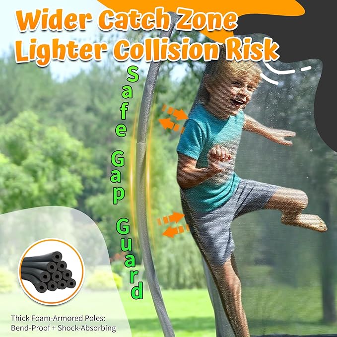 jumpfly Tranpoline 8/10/12/14/15/16FT Tranpoline Outdoor for Kids and Adults Recreational Tranpolines with Basketball Hoop, Anti-Rust Ladder, ASTM Approved