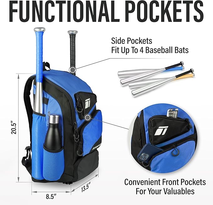Baseball Bag - Backpack for Baseball, Softball, Tball - Adults & Youth Bat Bag