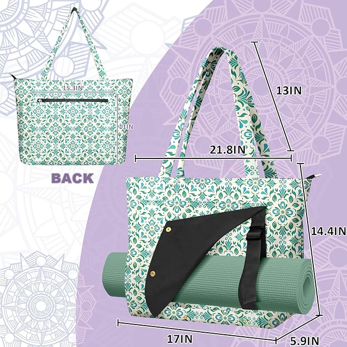 Adalore Women's Yoga Bag with Yoga Mat Carrier - Large Mat Pocket Fitness Tote for Pilates, Gym, Travel, Office & Beach