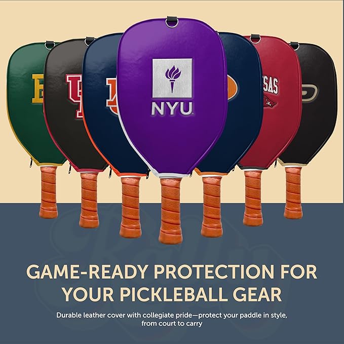 Officially Licensed Collegiate Pickleball Paddle Cover - Lightweight PU Leather Material - Durable Foam Interior Protection with Zippered Closure - Fits Most Paddles on the Market