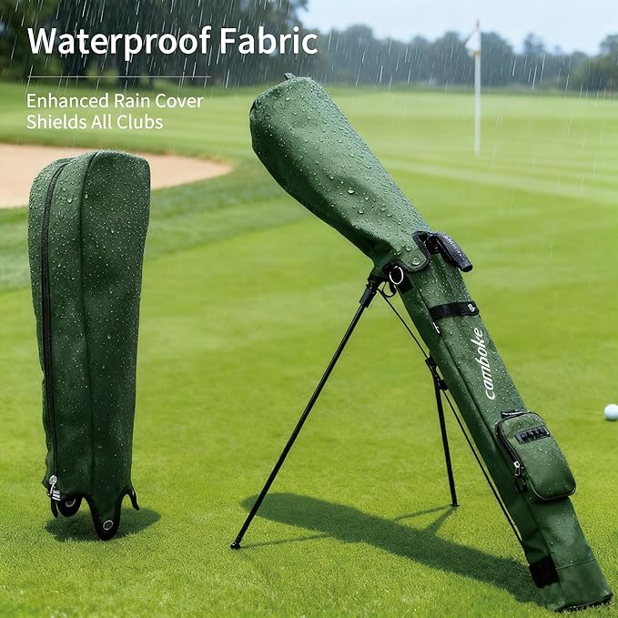 Camboke Lightweight Golf Stand Bag, Portable and Durable Golf Carry Bag with Padded Strap and Pocket, Sunday Bag for The Driving Range, 2-Way Divider Practice Bag for Men and Women