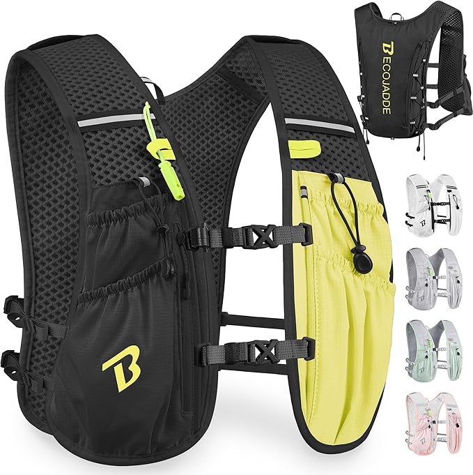 BECOJADDE Running Vest Hydration Backpack for Men Women, 5L Lightweight Running Backpack Hydration Pack for Marathon, Trail, Cycling, Hiking, Jogging