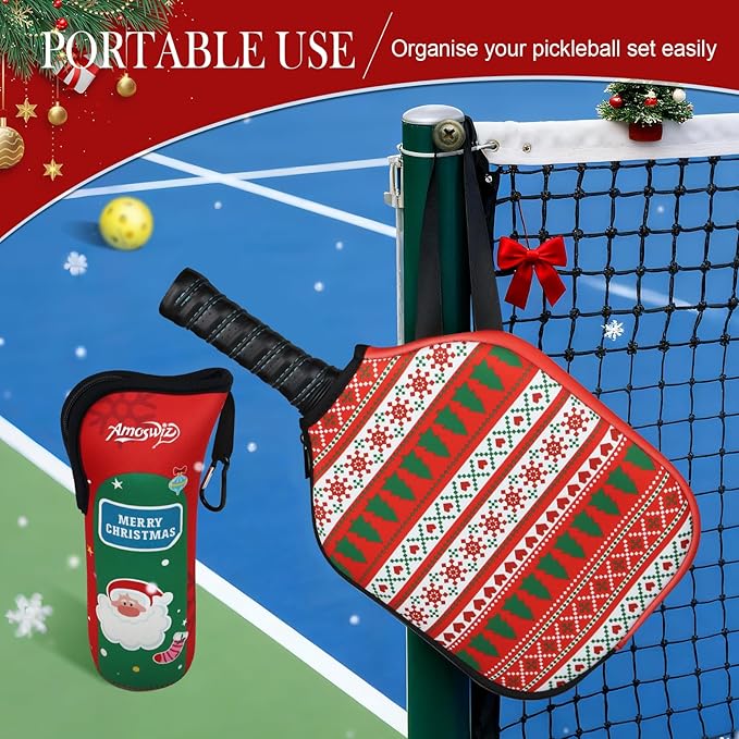 Pickleball Ball Holder - 1 Pc Pickle Ball Storage Bag, Portable Tennis Pouch with Hook for Fence, Premium Neoprene Material Bottle Holder, Pickleball Accessory Black Red Green Yellow Color