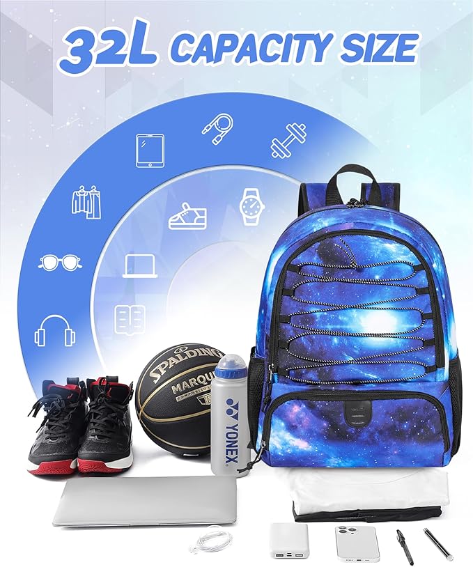 Basketball Bag Backpack for Men Women with Ball & Shoes Compartment 30L Capacity Lightweight Breathable Boys Girls Soccer Ball Bag Backpack Fit Volleyball Football Sports Travel School Gym