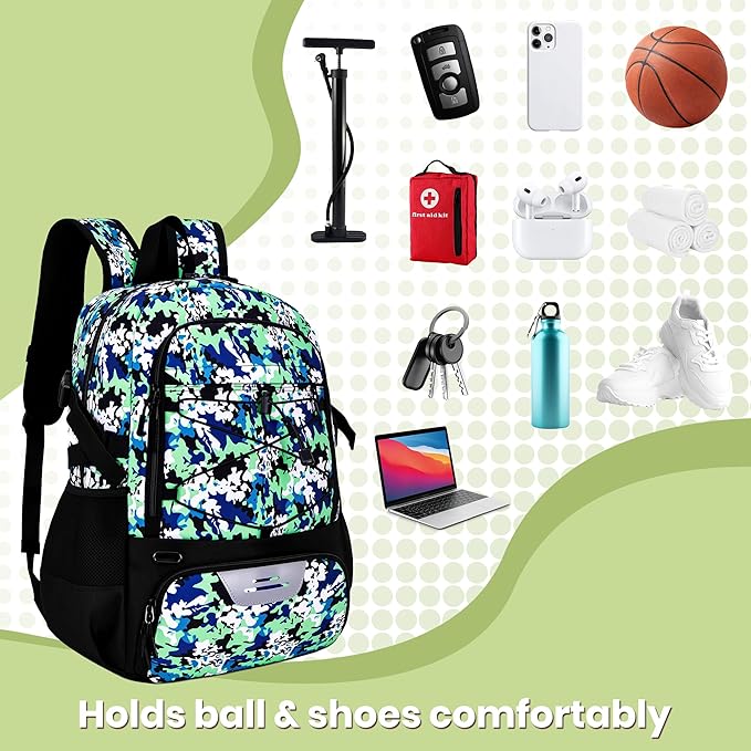 Basketball Backpack Large Sports Bag for Men&Youth,Gym Bag with Separate Ball & Shoes Compartment,Travel Bag for Basketball,Soccer,Volleyball