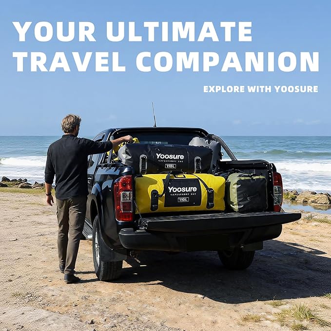 110L Waterproof Duffel Bag 35IN - Airtight Zipper Dry Bags, Extra Large Dry Bag with Straps&Handles for Camping Boating Kayaking Rafting Canoeing Gym Beach Car Roof Storage (Black)