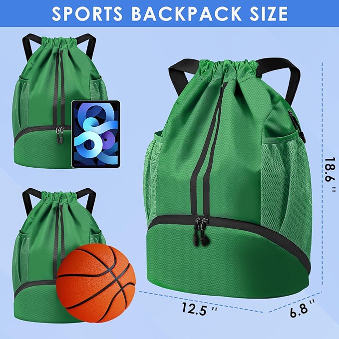 BROTOU Soccer Bags, Football Backpack, Volleyball Bag, Drawstring Backpack with Ball and Shoe Compartment, Football bags for Equipment Swim Gym Bag
