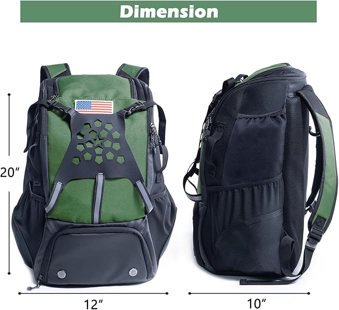 Baseball Backpack for Youth, Boys, Adults - Bat and Softball Equipment Bag With Glove Holder, Helmet, Shoes Compartment - T-Ball Accessories and Baseball Gifts