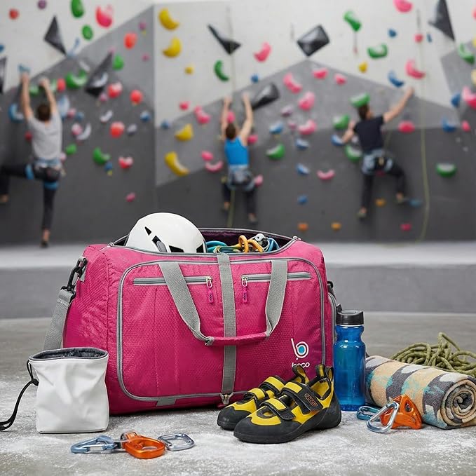 Bago Foldable Duffel Bags for Traveling Women & Men - 40L Sports Packable Duffle Bag for Travel with Shoe Compartment - Water Repellant, Heavy Duty, Lightweight Folding & Collapsible (Pink)