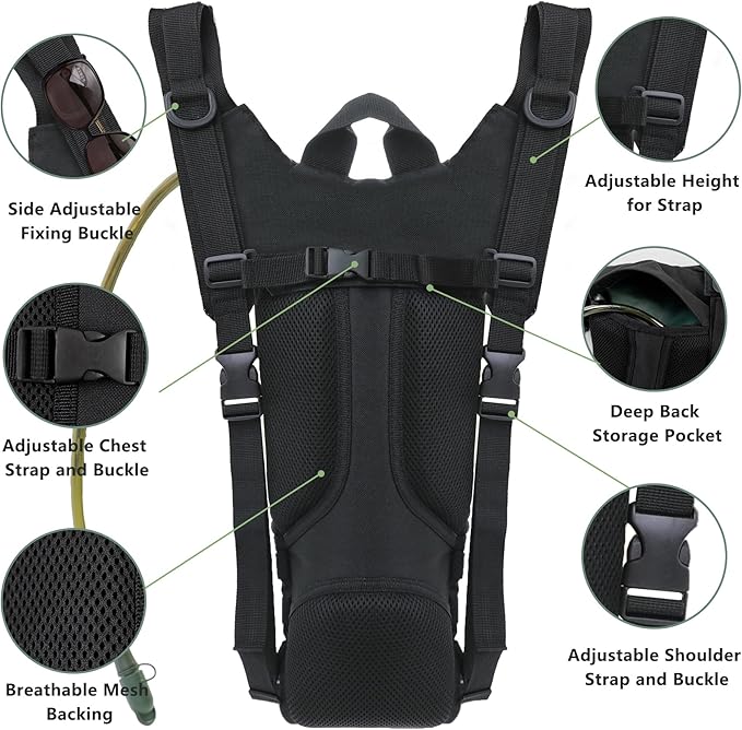 Zavothy Tactical Molle Hydration Backpack with 3L Water Bladder Water Backpack Hydration Pack for Cycling Running Biking Hiking Backpack Black
