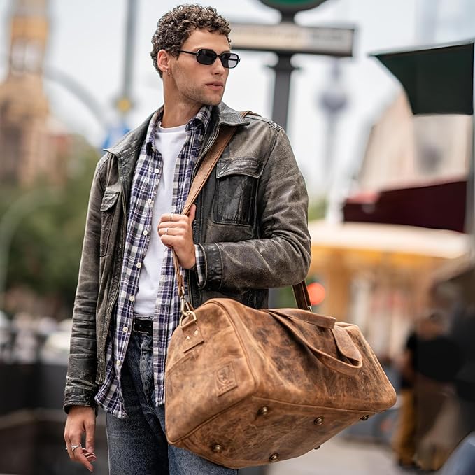 Berliner Bags Vintage Genuine Leather Duffle Bag Oslo for Travel or the Gym, Weekender, Travel Bag, Overnight Bag for Men and Women - Brown