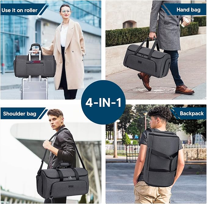 Garment Bags for Travel 58L Garment Bags Duffle Bag for Travel Convertible Carry On Garment Duffle Bag 4 in 1 Foldable Suit Bag with Shoes Compartment for Men Women Weekender，Dark Grey