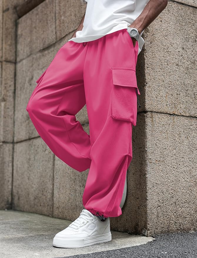 ZAFUL Men's Parachute Pants Casual Baggy Cargo Drawstring Trouser