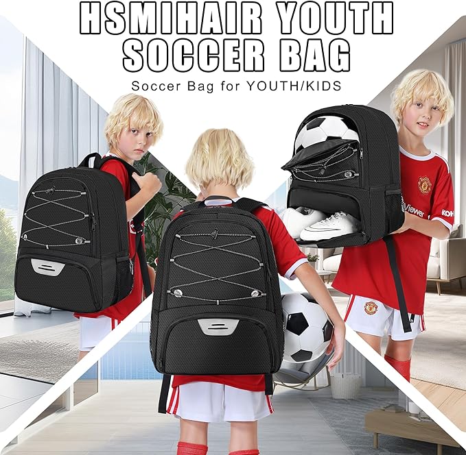 Youth Soccer Bag-Soccer Backpack&Backpack for Football Basketball,with Ball Compartment Separate Cleat Package