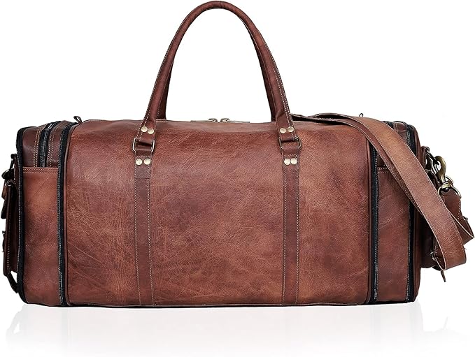 Leather Handmade Vintage Travel Luggage 32 Inch Leather Duffle Bag for Men and Women Gym Sports Bags Weekender Travel Overnight Carry On Duffel Bag Gift For Men (34 inch)