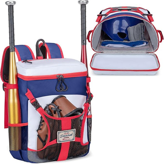 Youth Baseball Bag for T Ball, Rec and Travel Ball, Softball Bag with Helmet Holder and Fence Hook