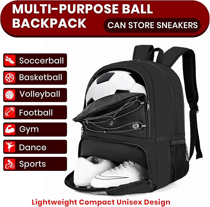 Youth Soccer Bag-Soccer Backpack&Backpack for Football Basketball,with Ball Compartment Separate Cleat Package
