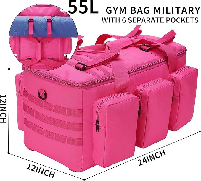 3 In 1 Military Duffel Bag 50L Gym Bag for Men Convertible Weekender Backpack for Sports Travel Basketball (50L-Rose)