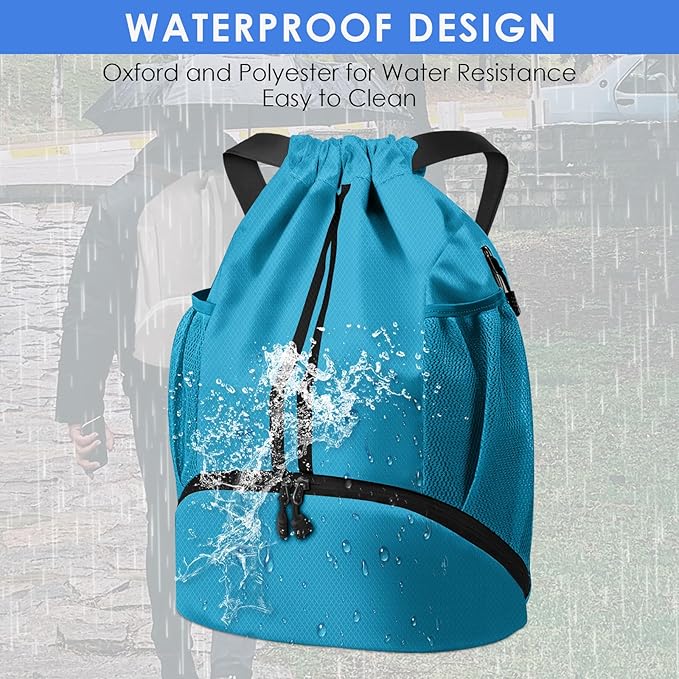 BROTOU Soccer Bags, Football Backpack, Volleyball Bag, Drawstring Backpack with Ball and Shoe Compartment, Football bags for Equipment Swim Gym Bag