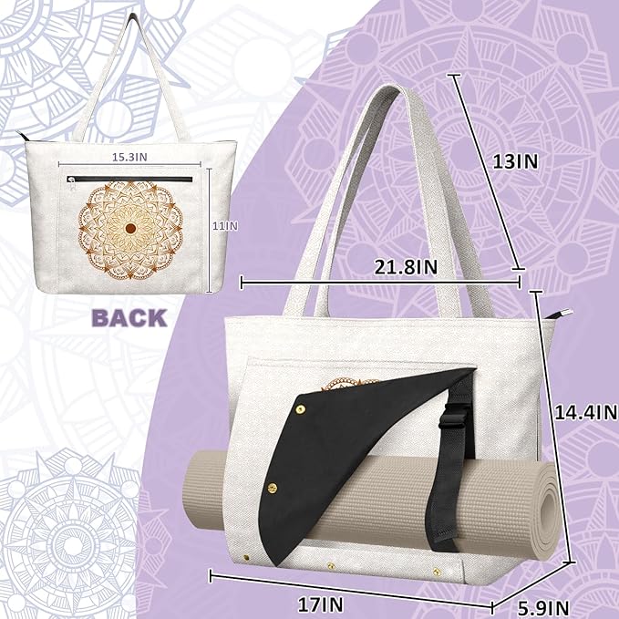 Adalore Women's Yoga Bag with Yoga Mat Carrier - Large Mat Pocket Fitness Tote for Pilates, Gym, Travel, Office & Beach