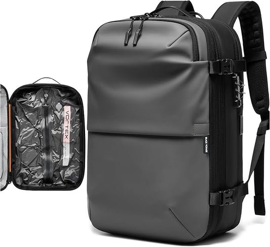 BlackVoyage Vortex Vacuum Seal Travel Backpack 60L Expandable Air Compression System Water Resistant TSA Lock Carry-On Suitcase Luggage Gray AERO - No Vacuum Pump