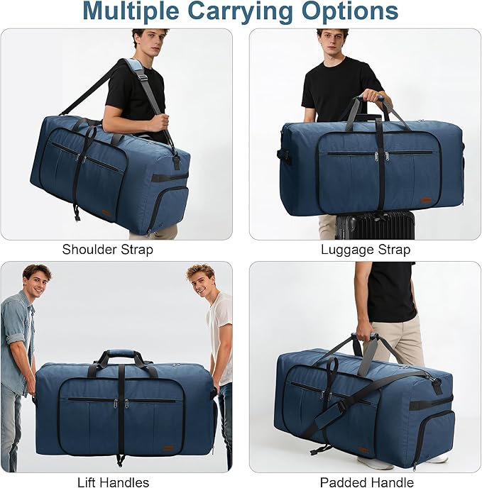 120L Foldable Waterproof Travel Duffel Bag for Men and Women with Shoe Compartment (Dark Blue, EXTRA LARGE, 120L)