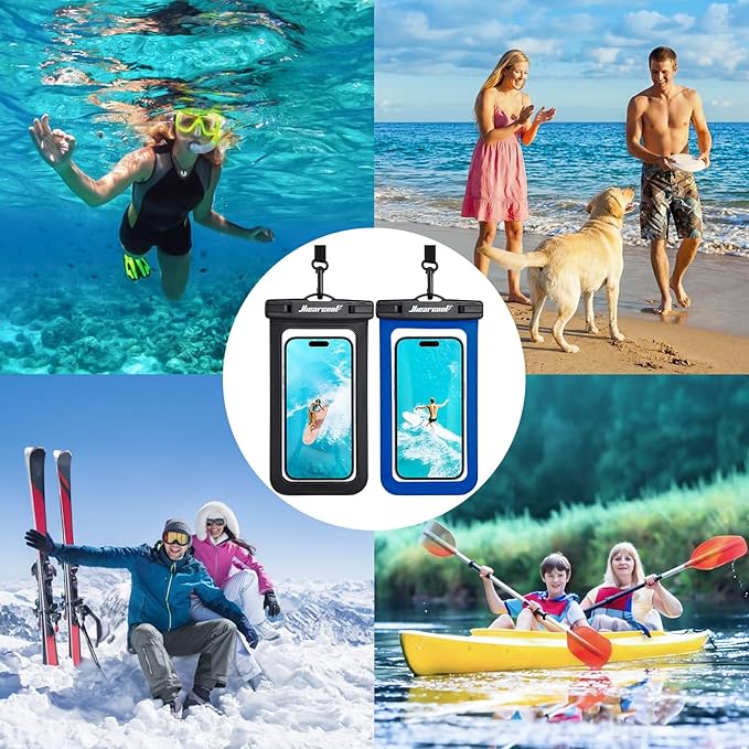 Hiearcool Waterproof Phone Pouch,Universal Waterproof Phone Case Dry Bag Travel Essentials for iPhone, Beach Accessories for Vacation Must Haves - Black&Navy-2 Pack