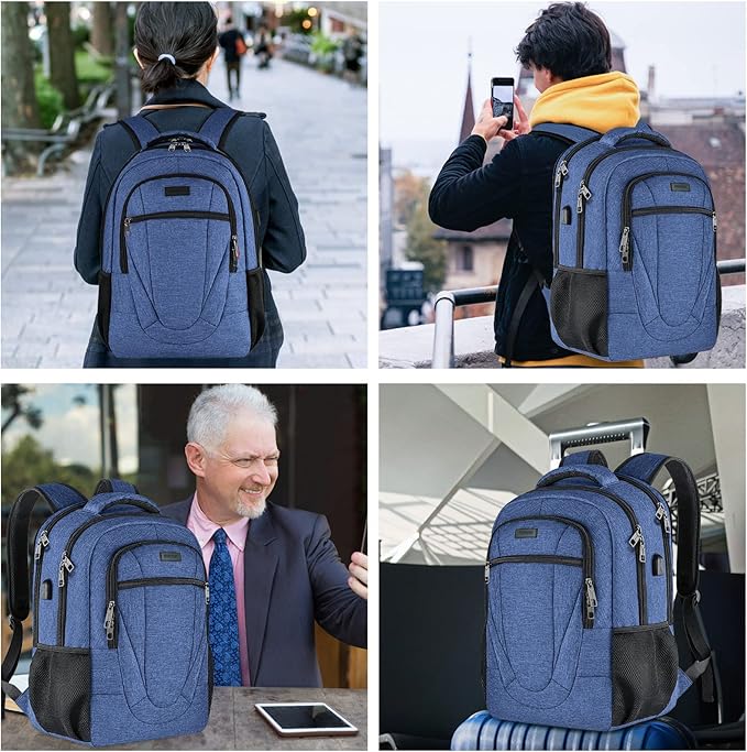 Backpack for Women and Men, Extra Large School Backpacks for Teens, Water Resistant Back Pack with USB Charging Port Fits 17 Inch Laptop, Business Anti Theft Sturdy Computer Bag Gifts, Blue