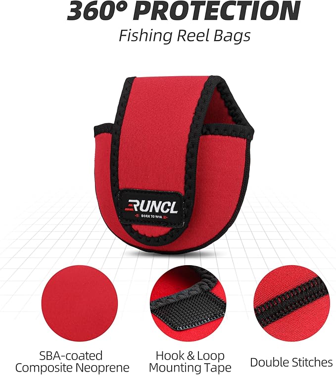 RUNCL Baitcasting Reel Bag – Protective Storage Pouch for Baitcasting Reels & Spinning Reels, Lightweight & Durable, Ideal for Freshwater & Saltwater Fishing Trips (Red & Black)