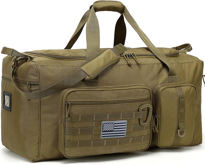 120L Extra Large Gym Duffle Bag for Men Women 32" Heavy Duty Duffel Bags for Travel with Shoes Compartment Tactical Sports Gym Equipment Bag for Football Baseball & Training, Upgraded Brown