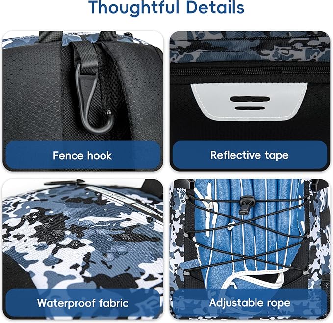 Baseball Bag for Youth and Adult, Softball Backpack 40L Large Capacity, Bat Backpack with Shoes Compartment and Hidden Helmet Holder