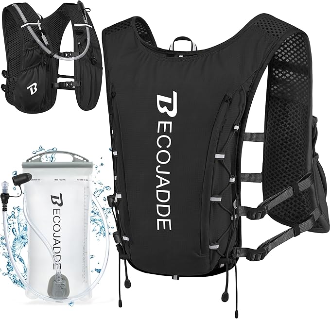 BECOJADDE Running Vest Hydration Backpack for Men Women, 5L Lightweight Running Backpack Hydration Pack for Marathon, Trail, Cycling, Hiking, Jogging