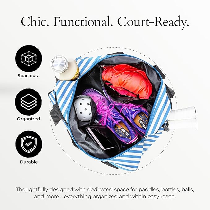Pik’le’Ball Sport Premium Women's Pickleball Bag – Stylish and Versatile Sports Bag with Water Bottle Holder, Padded Paddle Pocket, and Spacious Design (fits 2+ Paddles!)