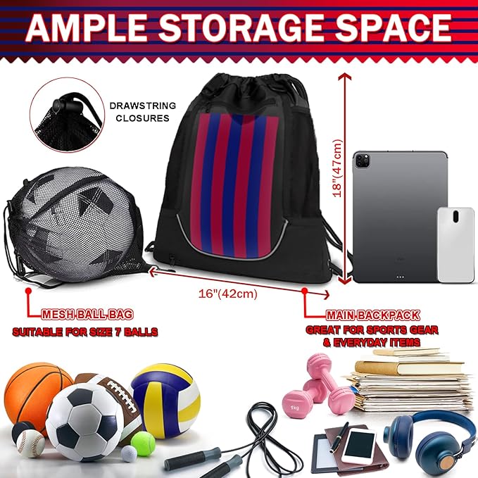 KAEGREEL Drawstring Soccer Bag Basketball Backpack for Kids Teens, Foldable Sports Bags Detachable Ball Mesh Bag for Gym Yoga Football Baseball