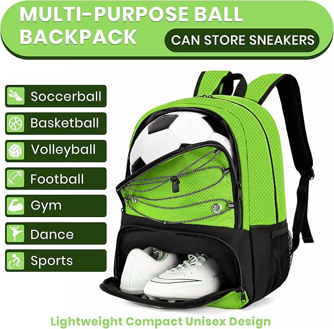 Youth Soccer Bag-Soccer Backpack&Backpack for Football Basketball,with Ball Compartment Separate Cleat Package