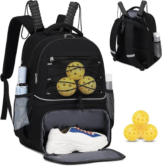 Bevalsa Pickleball Bag for Women Men Teens, Tennis Bag with Shoe Compartment, Multifunctional Sports Padel Racket Bag Badminton Backpack Fits 4 Rackets with Fence Hook