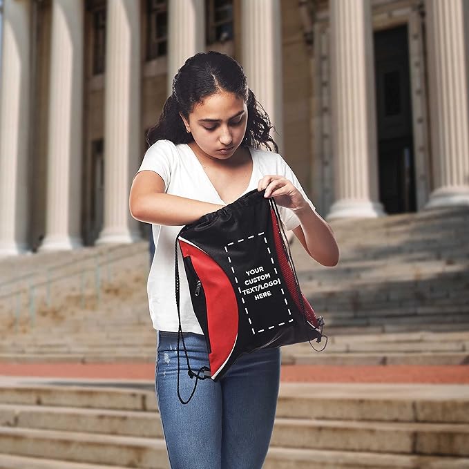 DISCOUNT PROMOS Custom Non-Woven Drawstring Backpacks Set of 10/50/100, Personalized Bulk Pack