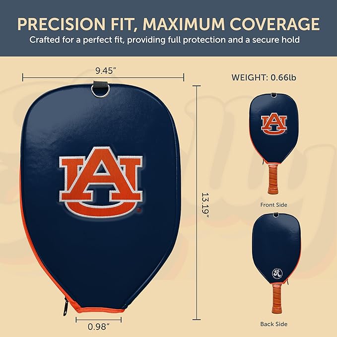 Officially Licensed Collegiate Pickleball Paddle Cover - Lightweight PU Leather Material - Durable Foam Interior Protection with Zippered Closure - Fits Most Paddles on the Market