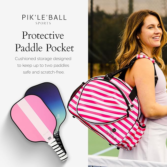 Pik’le’Ball Sport Premium Women's Pickleball Bag – Stylish and Versatile Sports Bag with Water Bottle Holder, Padded Paddle Pocket, and Spacious Design (fits 2+ Paddles!)