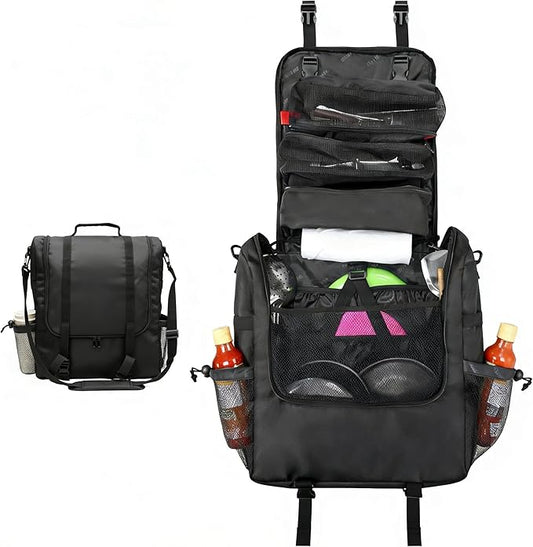 Hanging Camping Kitchen Organizer, Large Capacity Portable Storage Bag with Multi-Pockets, Water-Resistant Oxford Fabric for Outdoor Cooking, BBQ, Car Travel (Black)