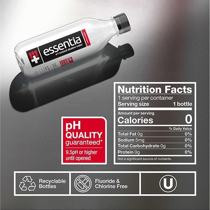 Essentia Water LLC; Ionized Alkaline Bottled Water; 99.9% Pure; 9.5 pH or Higher; Consistent Quality in Every BPA and Phthalate-Free Bottle; 12 Fl Oz (Pack of 12)